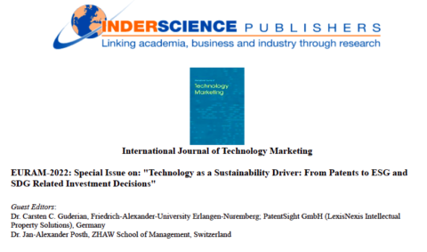 Towards entry "Call for Paper on “Technology as a Sustainability Driver: From Patents to ESG and SDG Related Investment Decisions”"