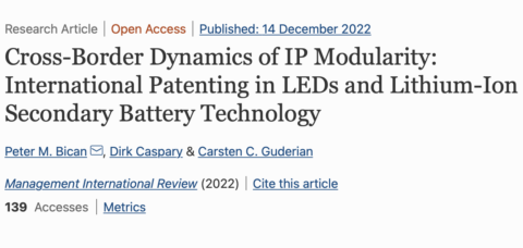 Towards entry "New Publication in Journal “Management International Review”: Cross-Border Dynamics of IP Modularity: International Patenting in LEDs and Lithium-Ion Secondary Battery Technology"
